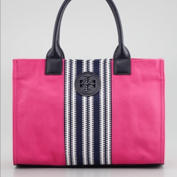 Tory Burch Handbags - Tory Burch Ella Stripe Pink blue canvas tote bag